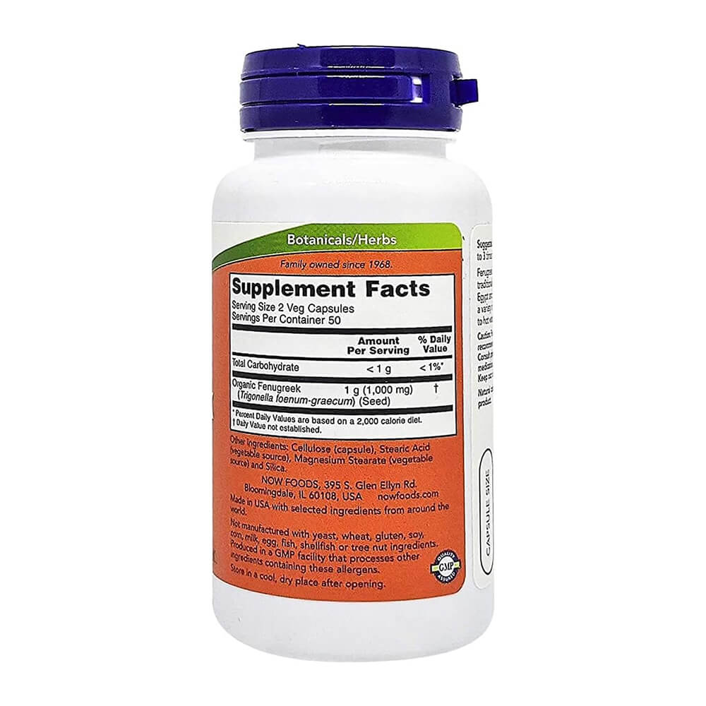 NOW 100 capsules – Fenugreek 500mg for lactation and metabolism