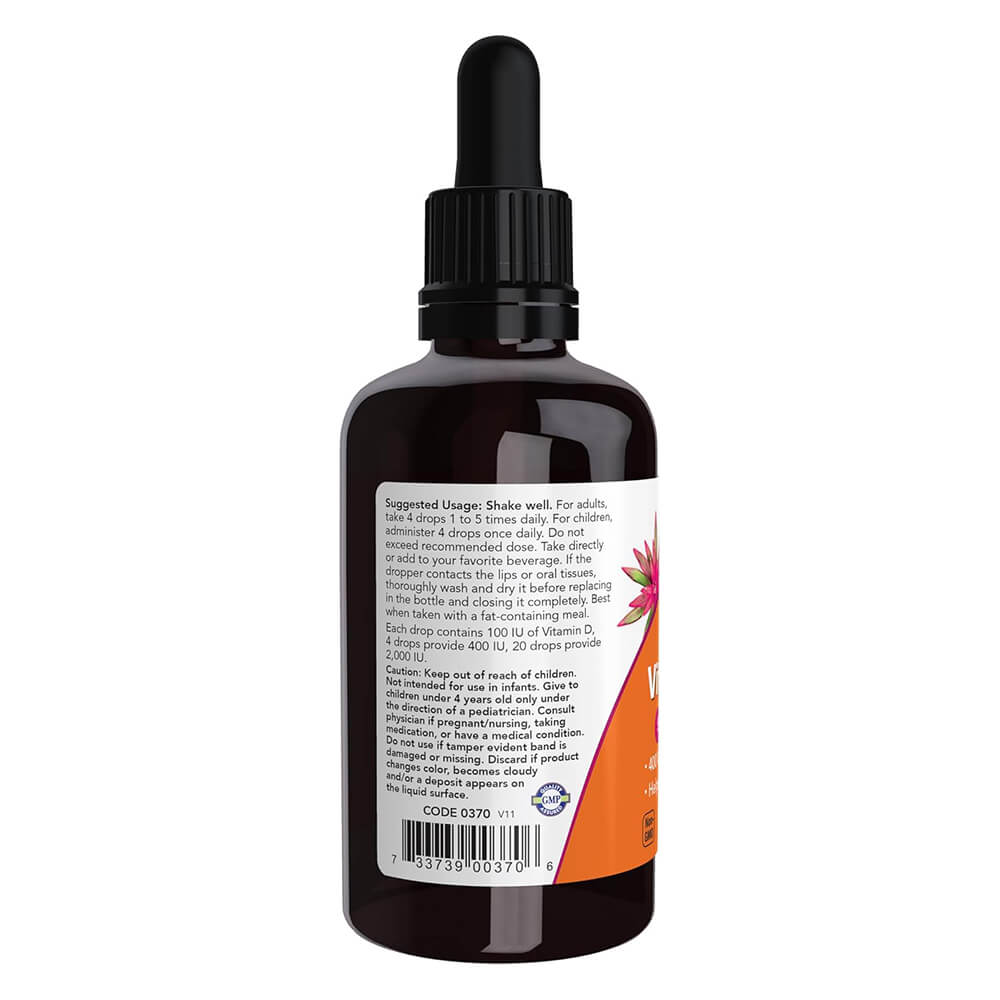 NOW Vitamin D3 oral drops – 400 IU, 60ml bottle for bone support