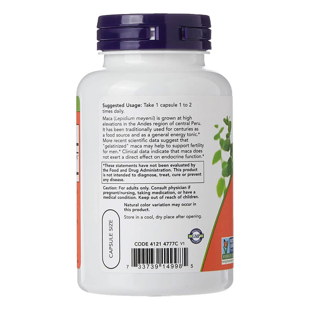 Maca root supplement – NOW 750mg, 90 capsules for vitality