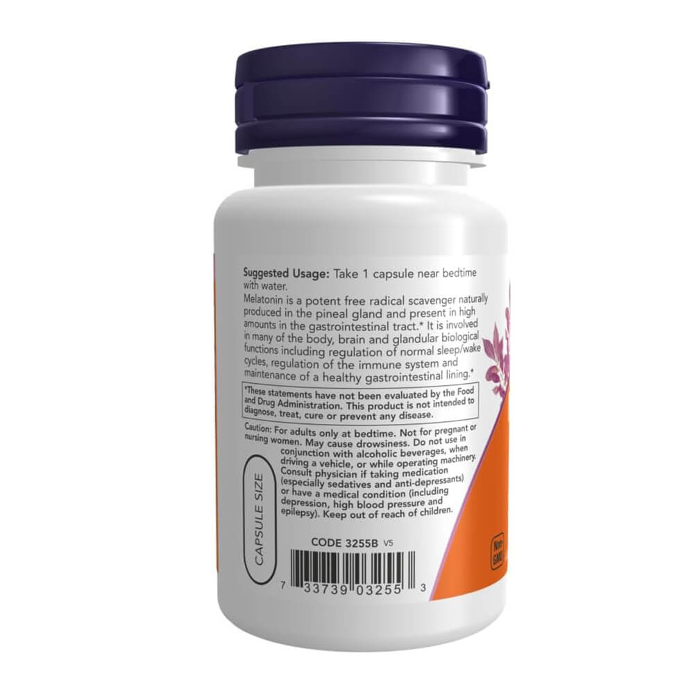 NOW 3mg Melatonin – 60-count capsules for restful sleep