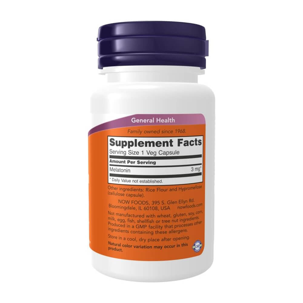 NOW Melatonin 3mg – 60 Veg Capsules KNIGHTS PHARMACY