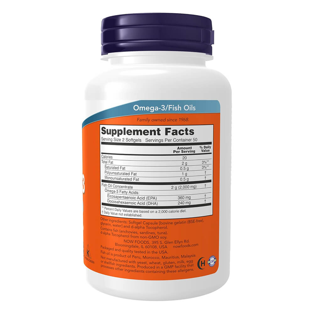 NOW Foods Omega-3 – 1000mg fish oil, 100 softgels
