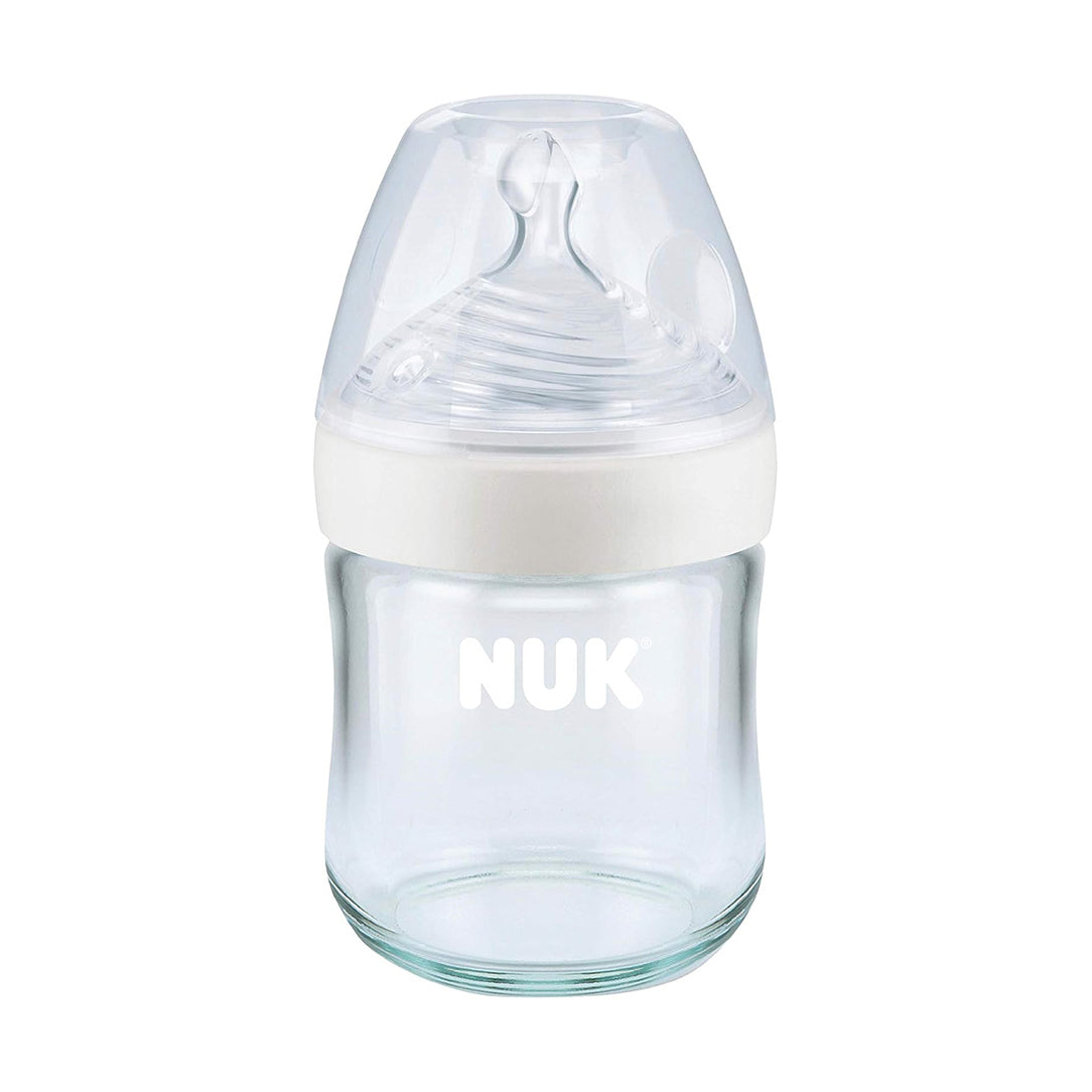 NUK Nature Sense Glass Feeding Bottle Small Teat 0-6 Months - 120ml, Standard Bottles 