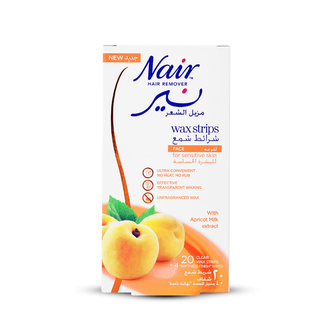 Nair Facial Hair Removal Cold Wax Strips with Apricot Milk Extract - 20 Strips, Waxing Kits & Supplies