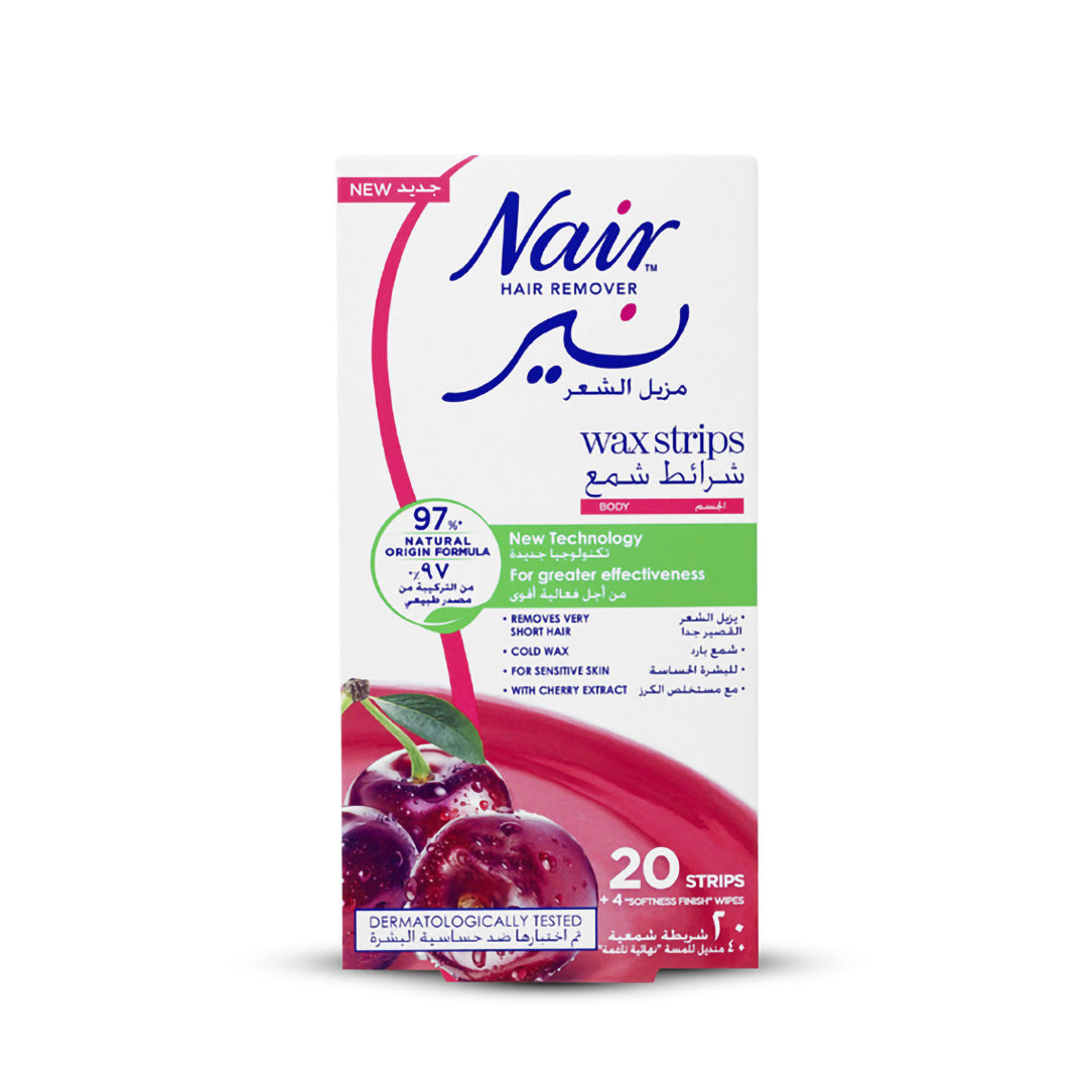 Nair Hair Removal Cold Wax Strips with Cherry Extract - 20 Strips, Waxing Kits & Supplies