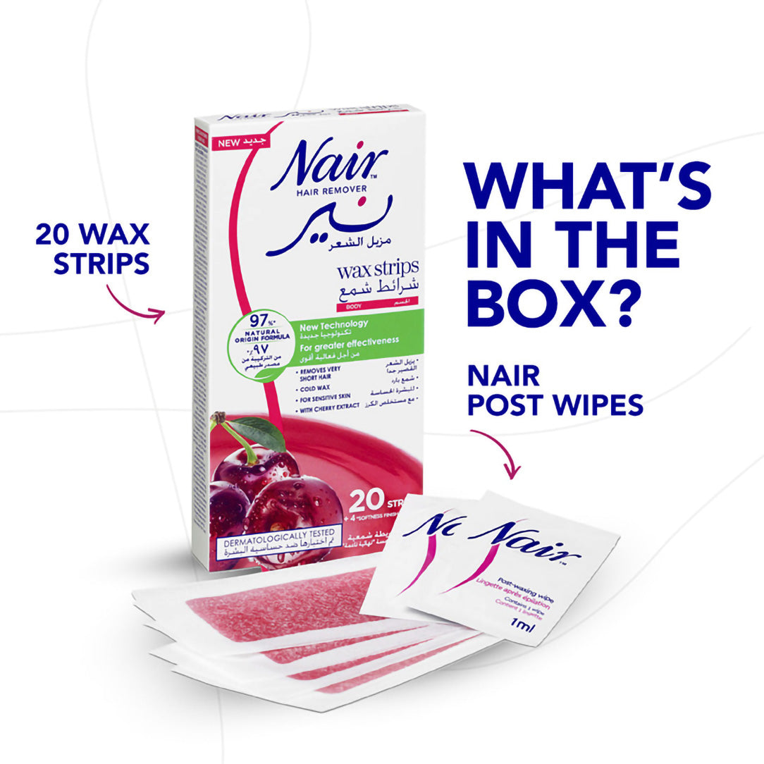 Nair Hair Removal Cold Wax Strips with Cherry Extract - 20 Strips, Waxing Kits & Supplies