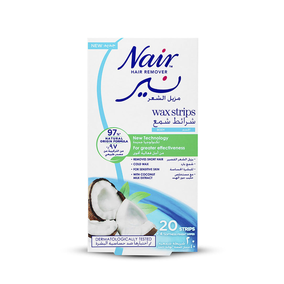 Nair Hair Removal Cold Wax Strips with Coconut Milk Extract - 20 Strips, Waxing Kits & Supplies