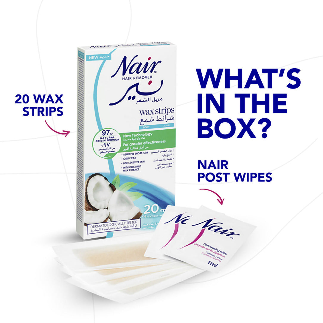 Nair Hair Removal Cold Wax Strips with Coconut Milk Extract - 20 Strips, Waxing Kits & Supplies
