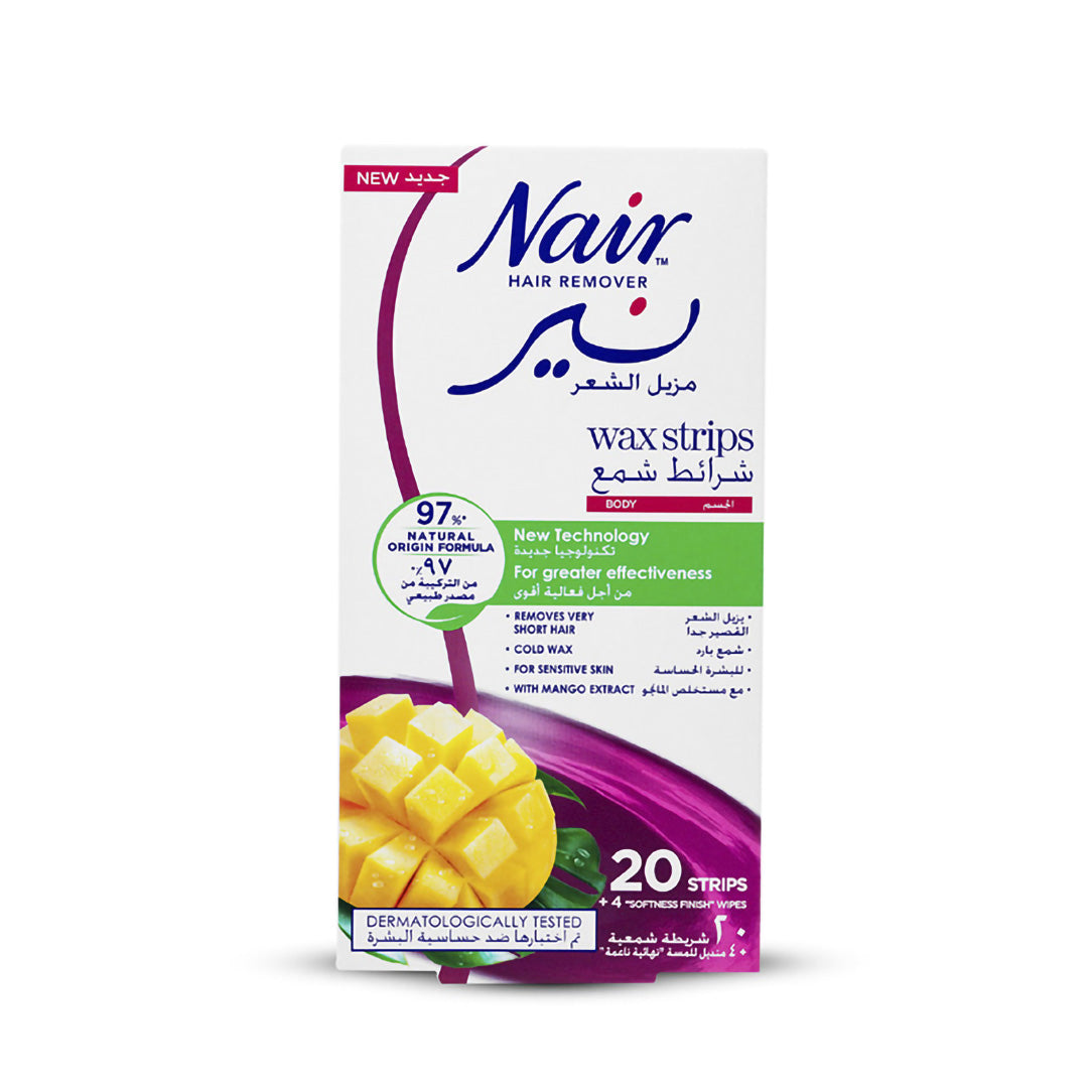 Nair Hair Removal Cold Wax Strips with Mango Extract - 20 Strips, Waxing Kits & Supplies
