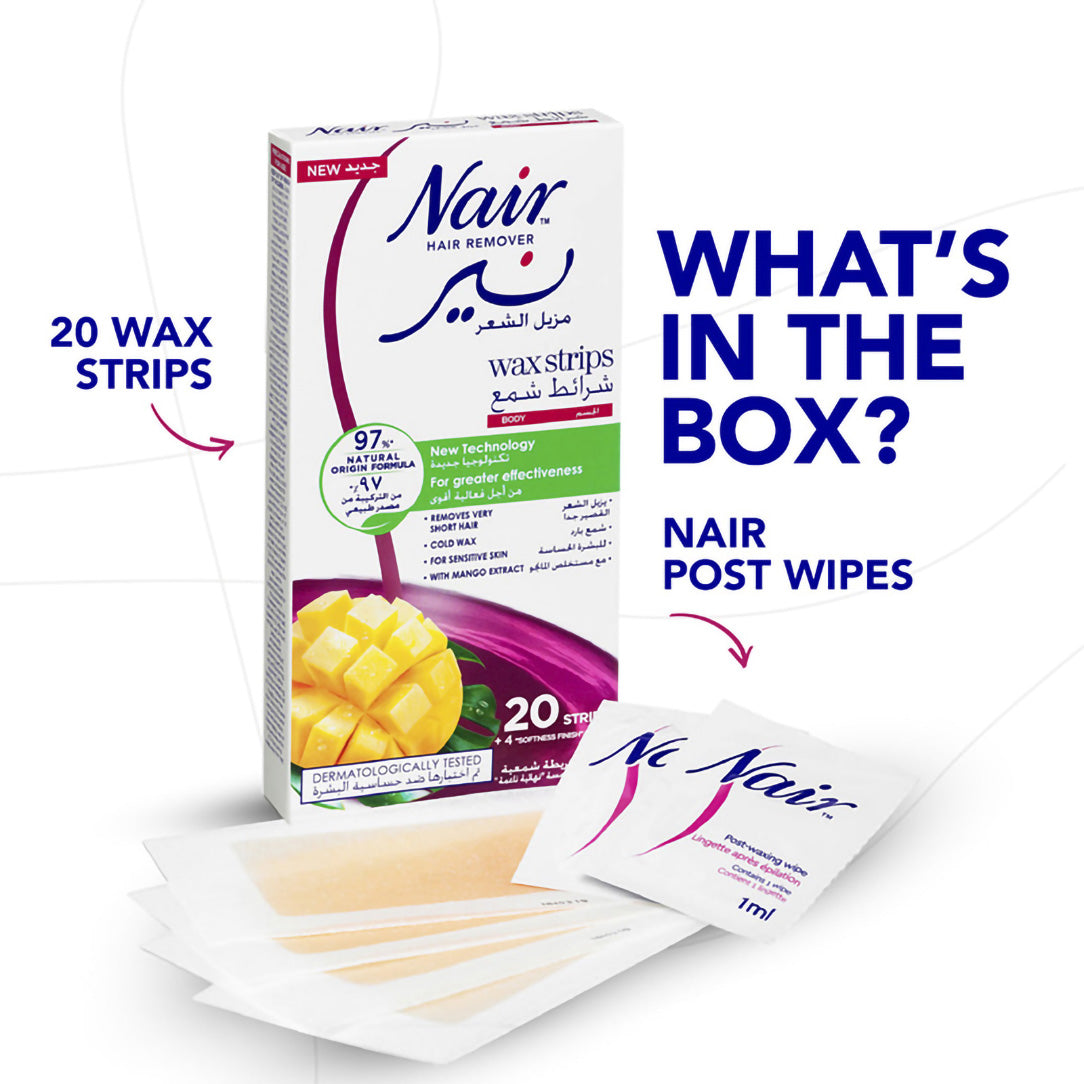 Nair Hair Removal Cold Wax Strips with Mango Extract - 20 Strips, Waxing Kits & Supplies