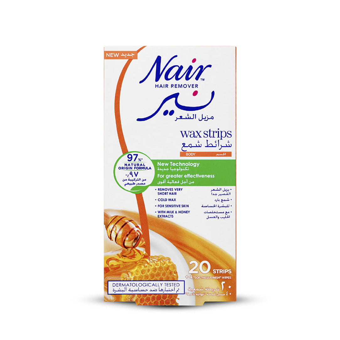 Nair Hair Removal Cold Wax Strips with Milk & Honey Extracts - 20 Strips, Waxing Kits & Supplies