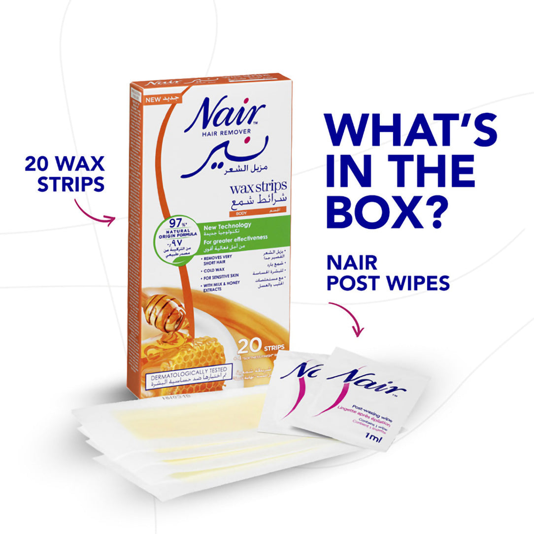 Nair Hair Removal Cold Wax Strips with Milk & Honey Extracts - 20 Strips, Waxing Kits & Supplies