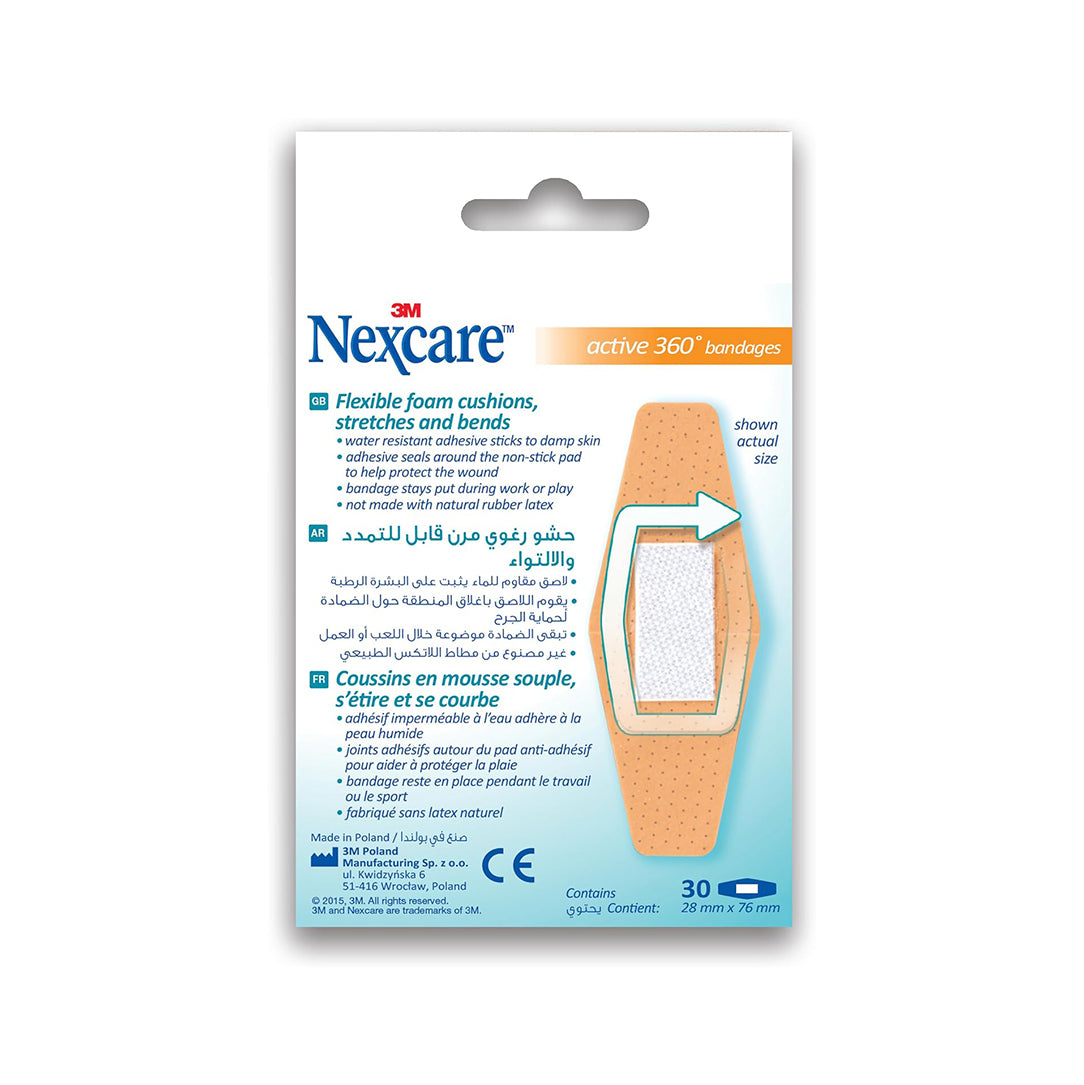 Nexcare Active 360 Bandages 28mm x 76mm - 30 Pieces, Medical Tape & Bandages