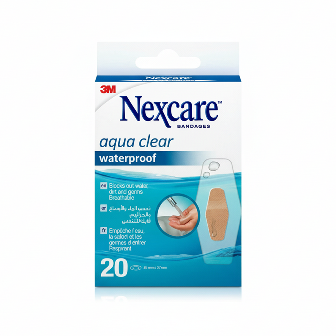Nexcare Aqua Clear Waterproof Bandages 26mm x 57mm - 20 Pieces, Gauze & Wound Dressings