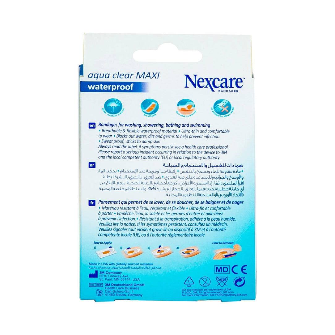 Nexcare Aqua Clear Waterproof Maxi Bandages 60mm x 88mm - 10 Pieces, Medical Tape & Bandages
