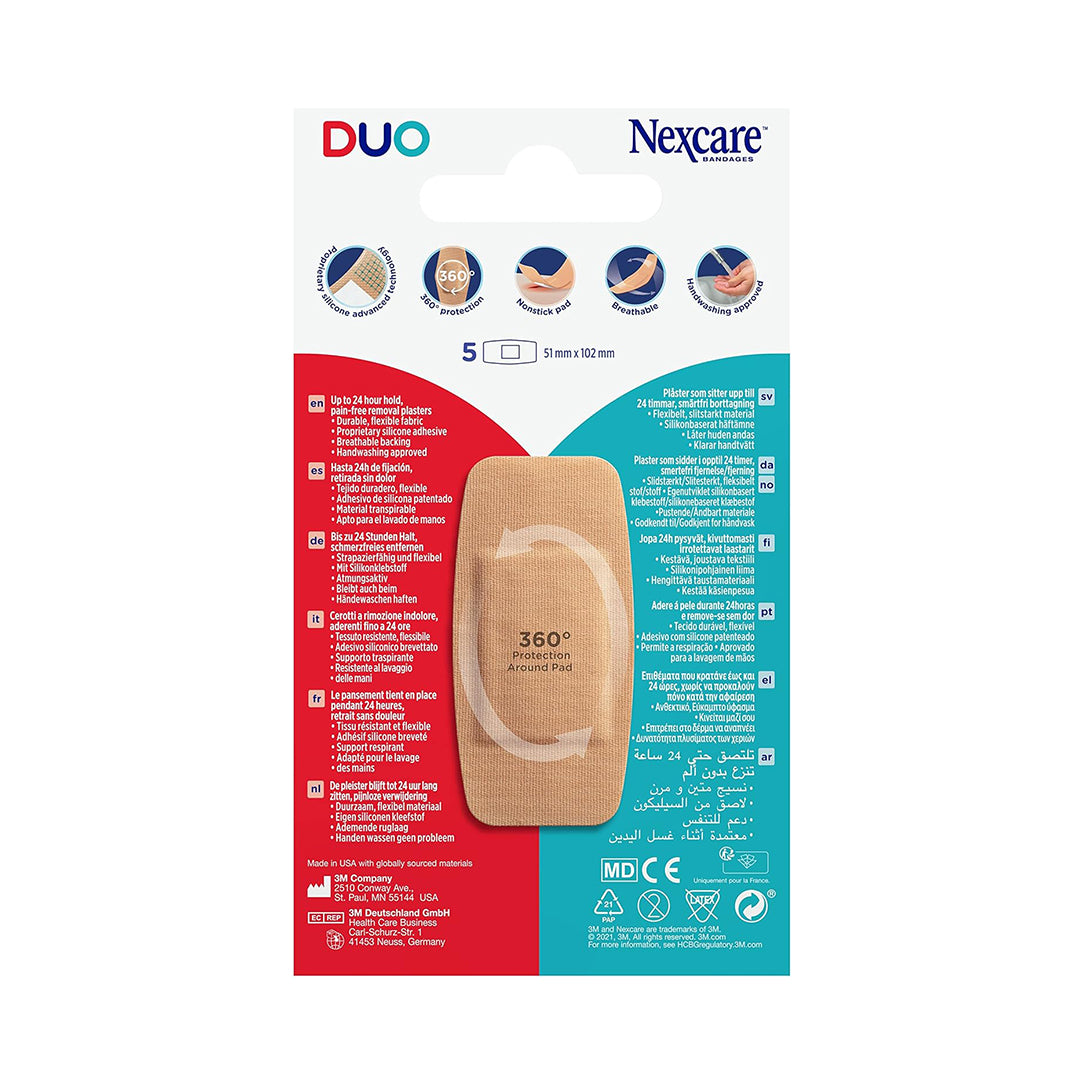 Nexcare DUO Maxi Plasters 51mm x 102mm - 5 Pieces, Adhesive Bandages & Plasters