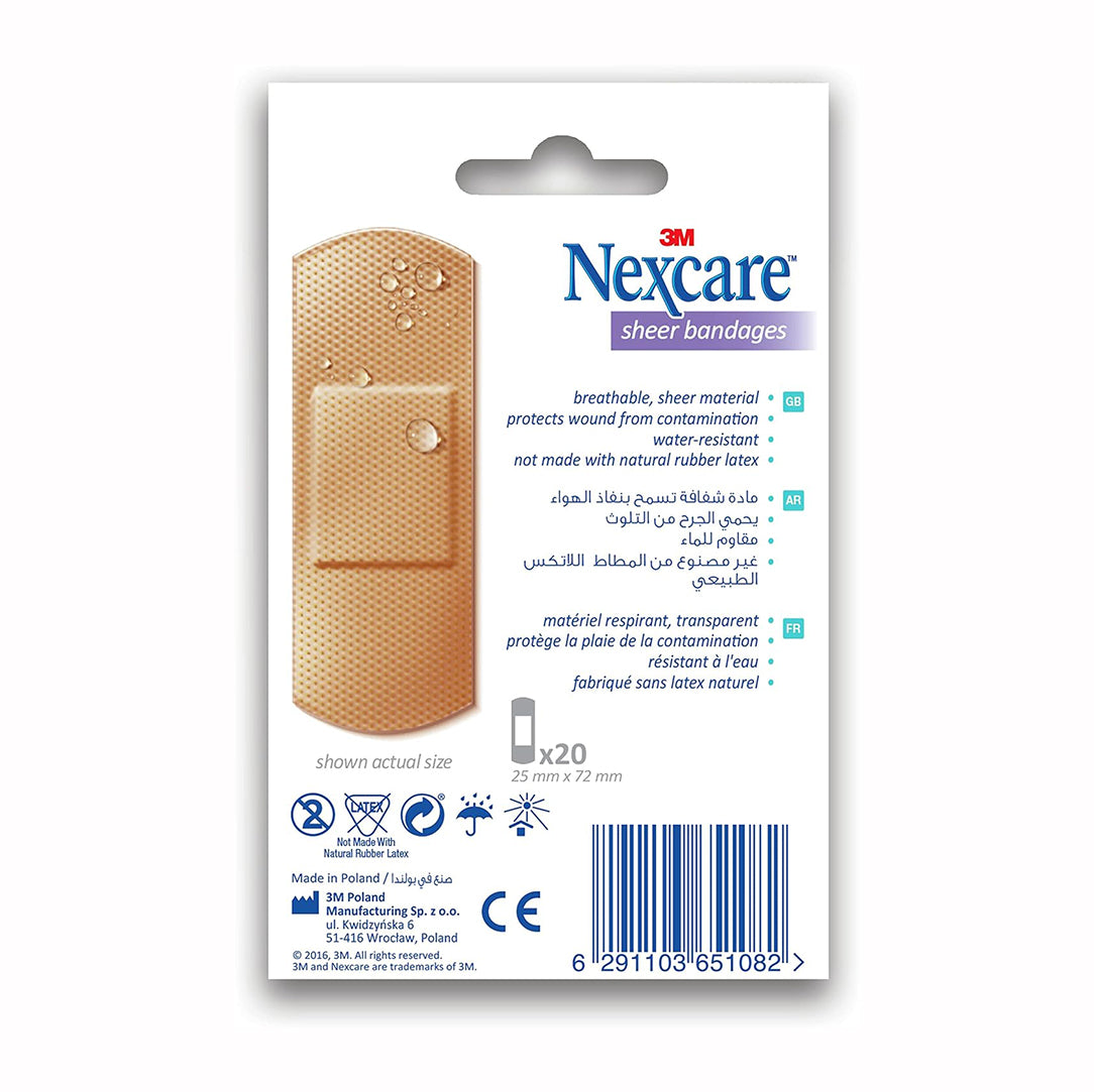 Nexcare Sheer Water Resistant Bandages - 20 Pieces, Adhesive Bandages & Plasters