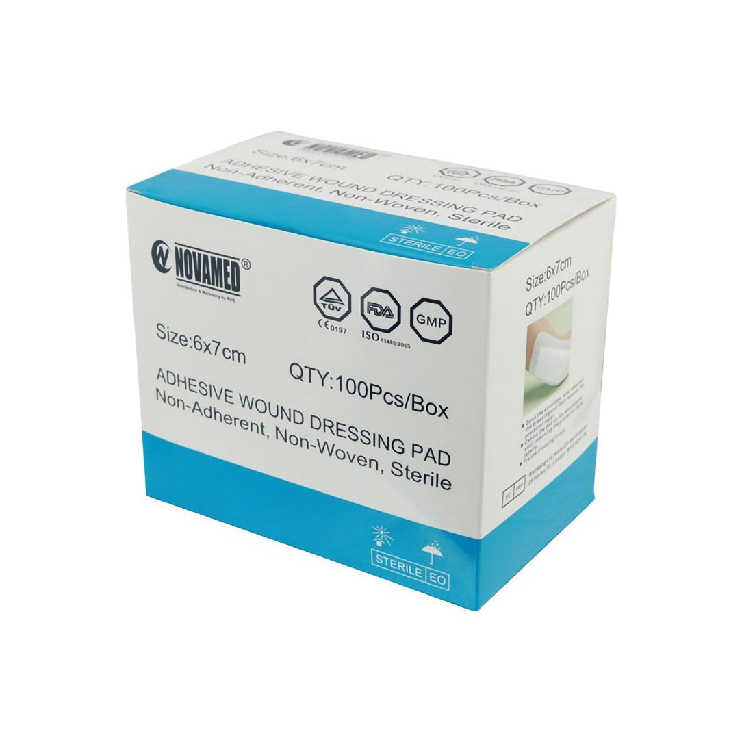 Novamed Adhesive Wound Dressing Pad 6 x 7 cm - Pack of 100s, Gauze & Wound Dressings