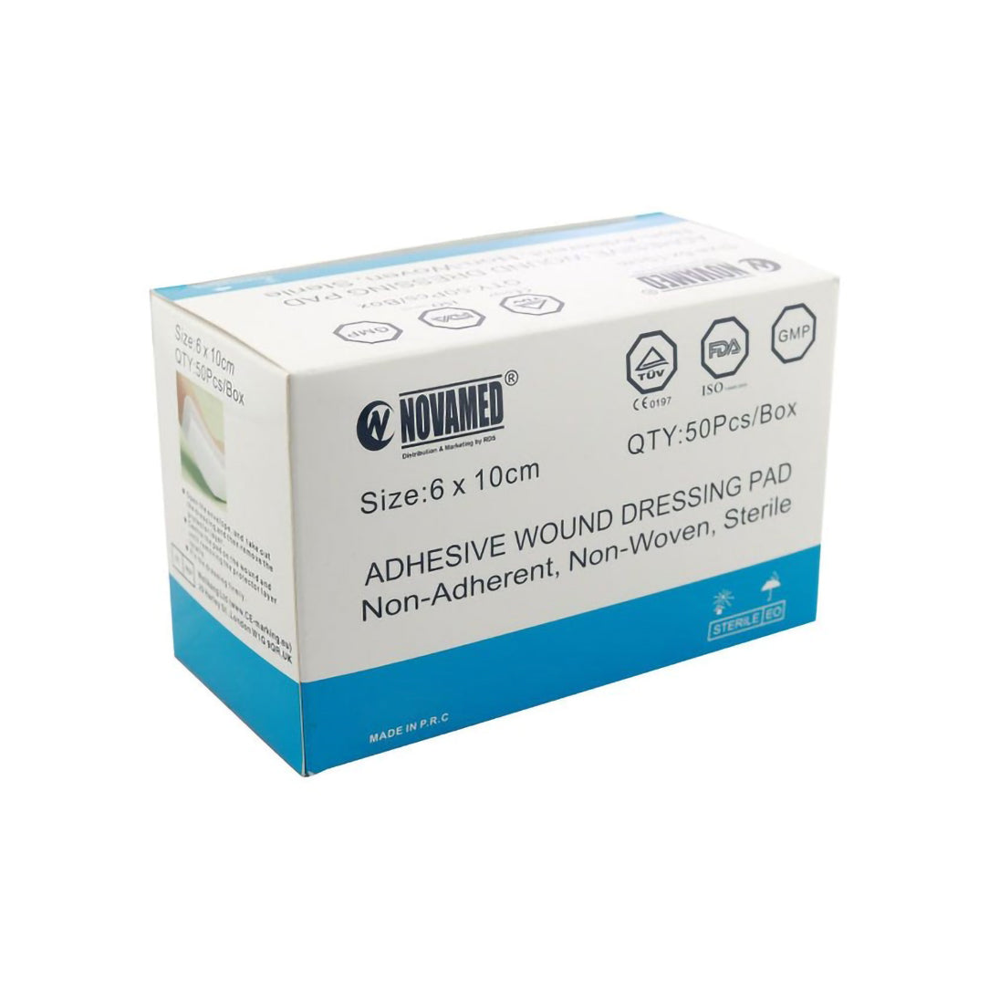 Novamed Adhesive Wound Dressing Pads 6cm x 10cm - 50 Pieces, Medical Tape & Bandages
