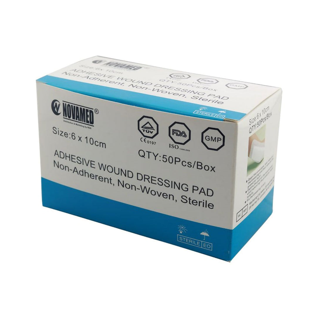 Novamed Adhesive Wound Dressing Pads 6cm x 10cm - 50 Pieces, Medical Tape & Bandages