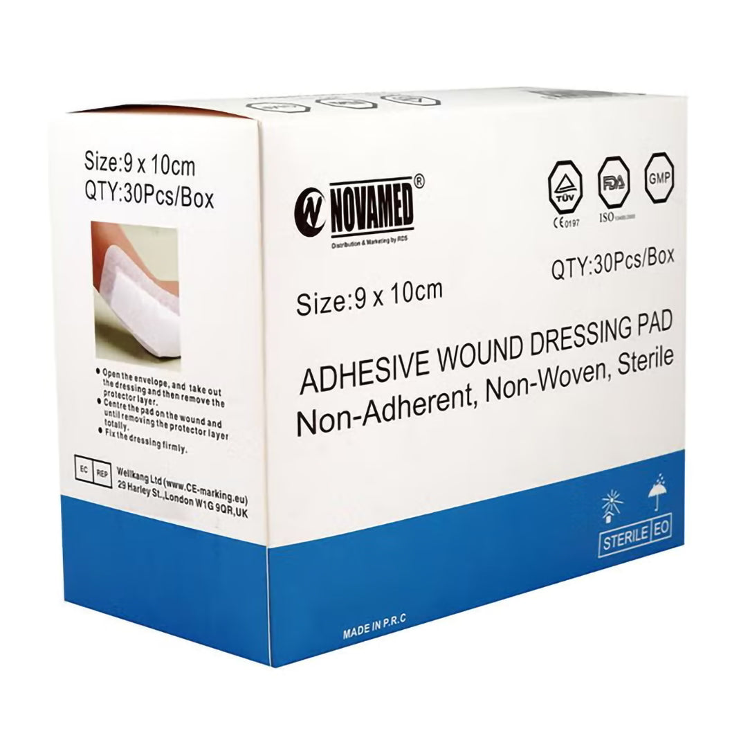 Novamed Adhesive Wound Dressing Pads 9cm x 10cm - 30 Pieces, Medical Tape & Bandages 