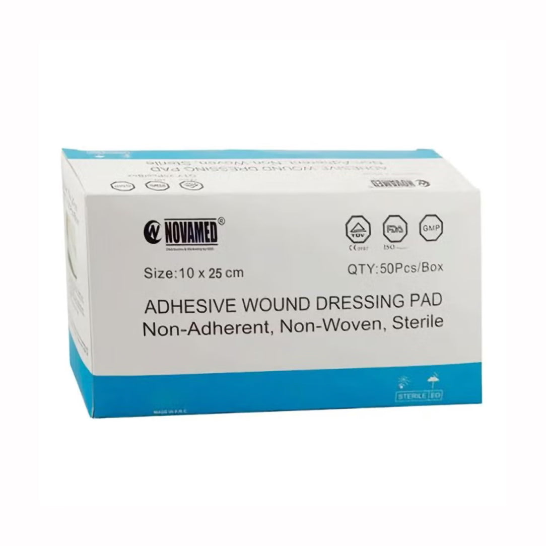 Novamed Waterproof Adhesive Wound Dressing Pad 10 x 25 cm - Pack of 50s Gauze & Wound Dressings