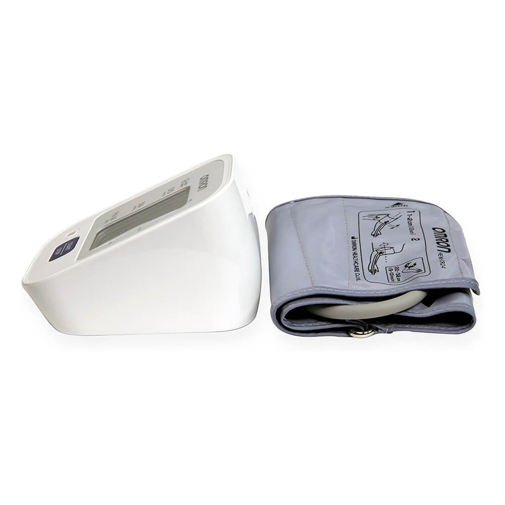 OMRON M2 blood pressure machine with one-touch operation and accessories