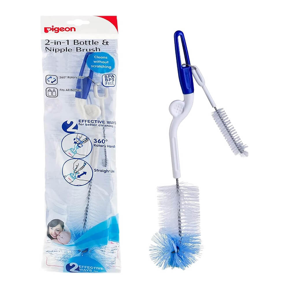 Pigeon 2-in-1 Bottle & Nipple Brush – dual cleaning tool for baby bottles