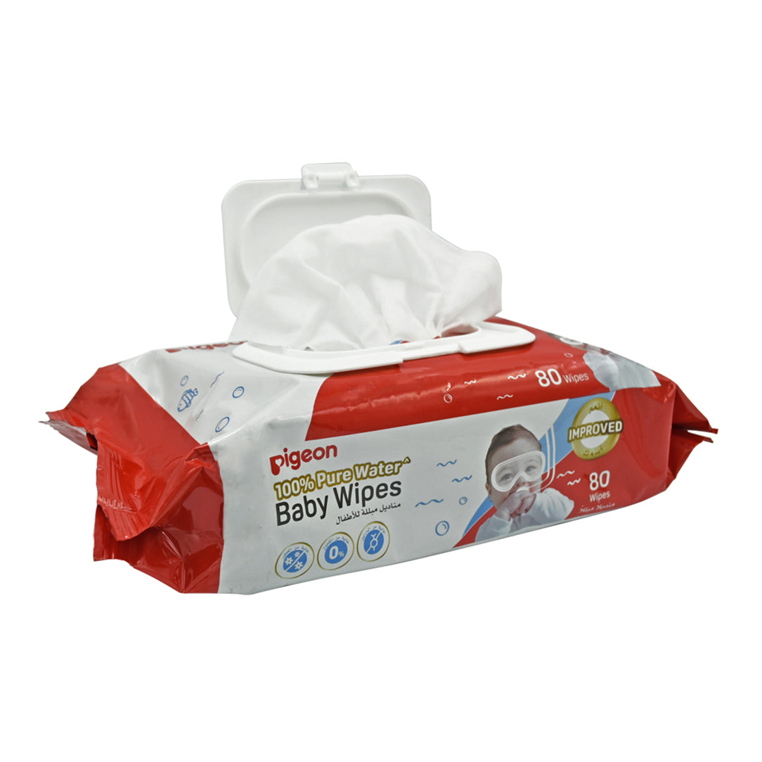 Pigeon Baby Pure Water Wipes - 80 Sheets  (Flip-Top Lid), Disposable Baby Wipes