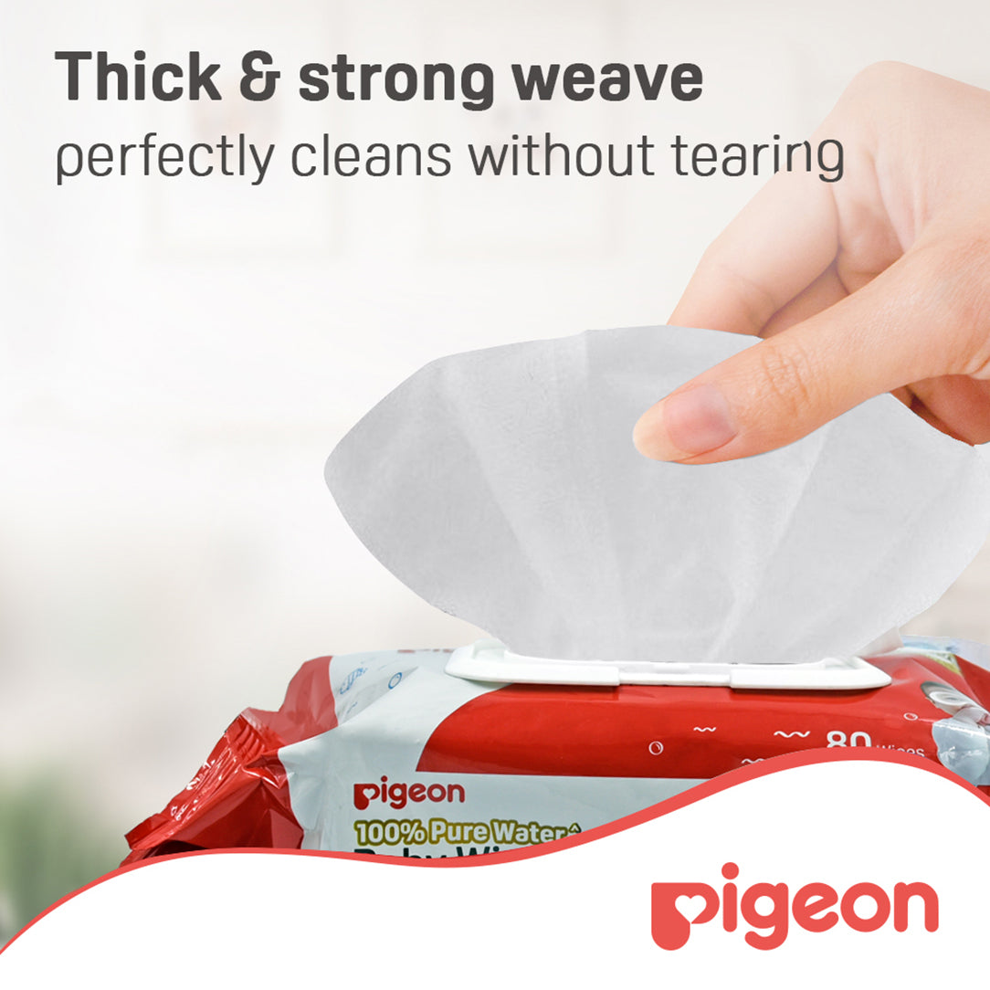 Pigeon Baby Pure Water Wipes - 80 Sheets  (Flip-Top Lid), Disposable Baby Wipes