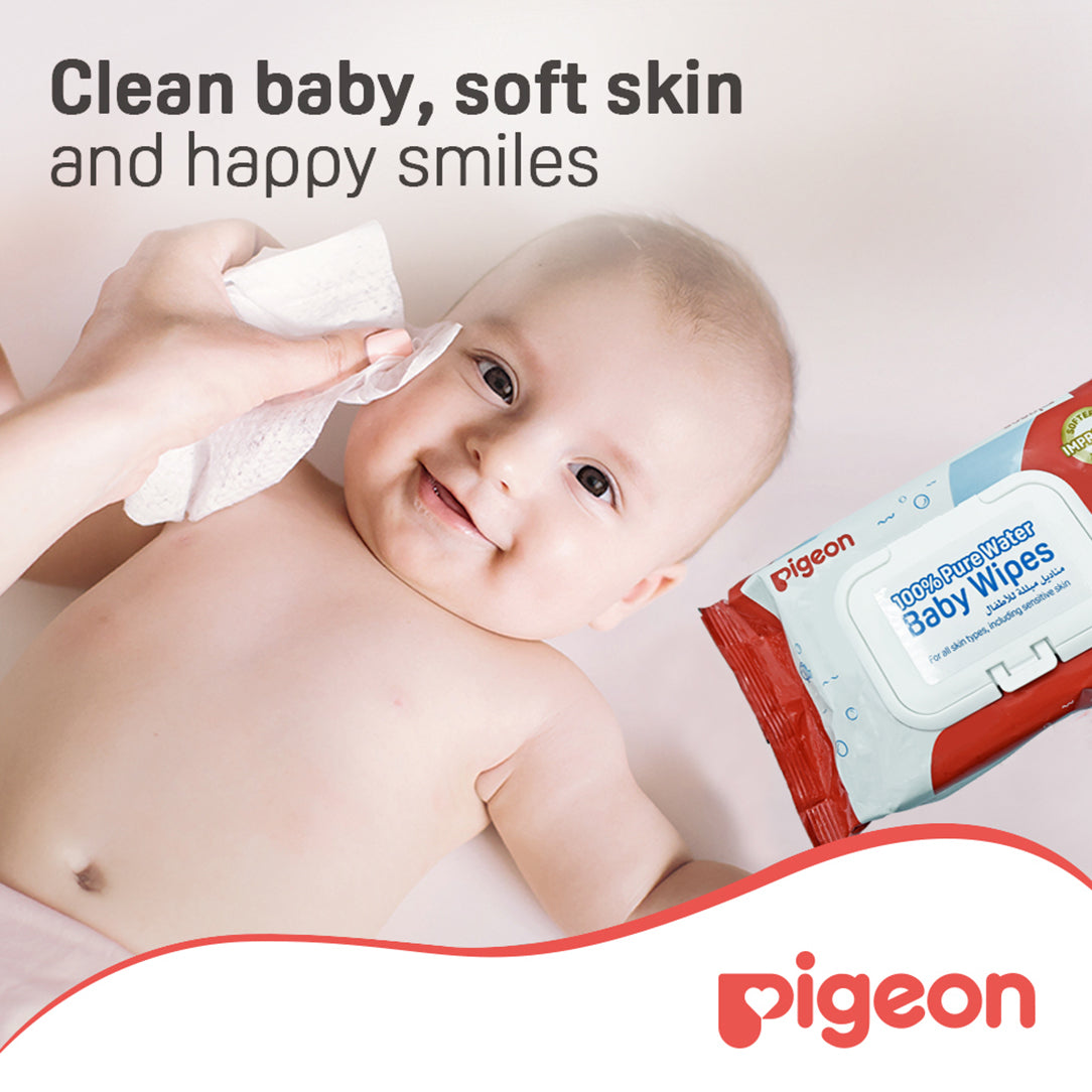 Pigeon Baby Pure Water Wipes - 80 Sheets  (Flip-Top Lid), Disposable Baby Wipes