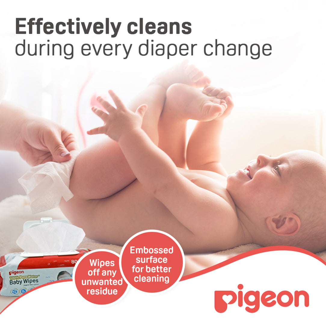 Pigeon Baby Pure Water Wipes - 80 Sheets  (Flip-Top Lid), Disposable Baby Wipes