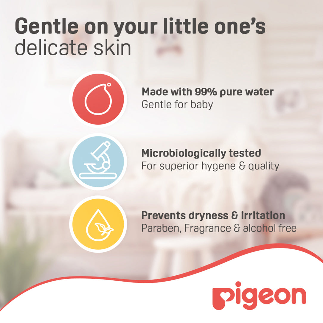 Pigeon Baby Pure Water Wipes - 80 Sheets  (Flip-Top Lid), Disposable Baby Wipes