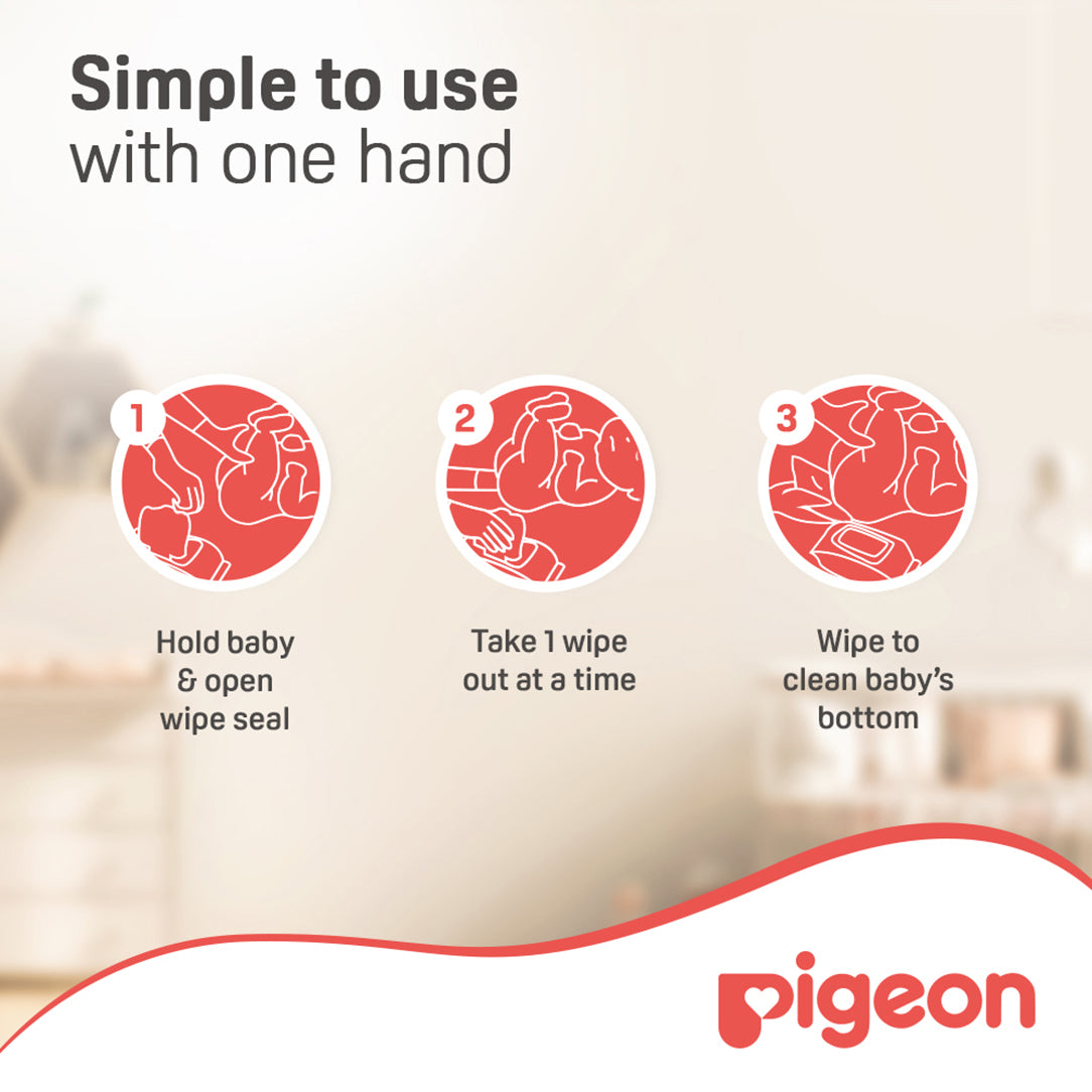 Pigeon Baby Pure Water Wipes - 80 Sheets  (Flip-Top Lid), Disposable Baby Wipes