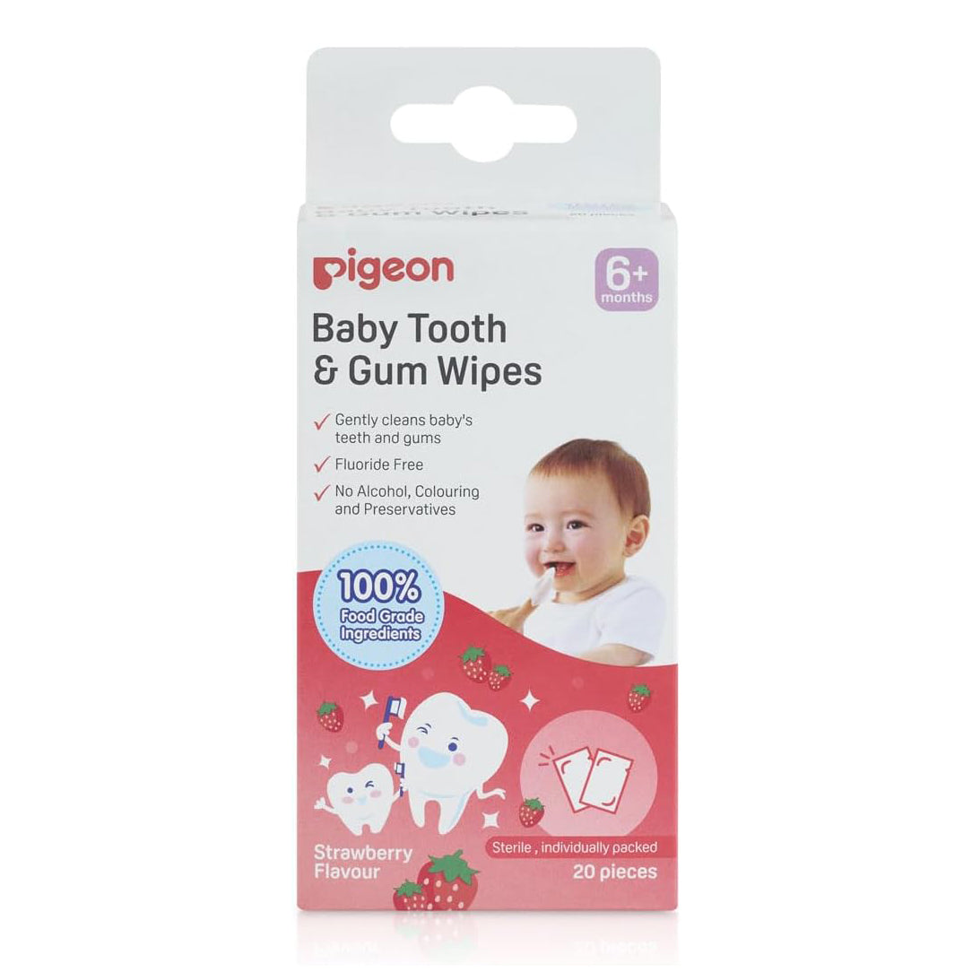 Pigeon Baby Tooth & Gum Wipes Strawberry Flavor - 20 Sheets, Oral Care 