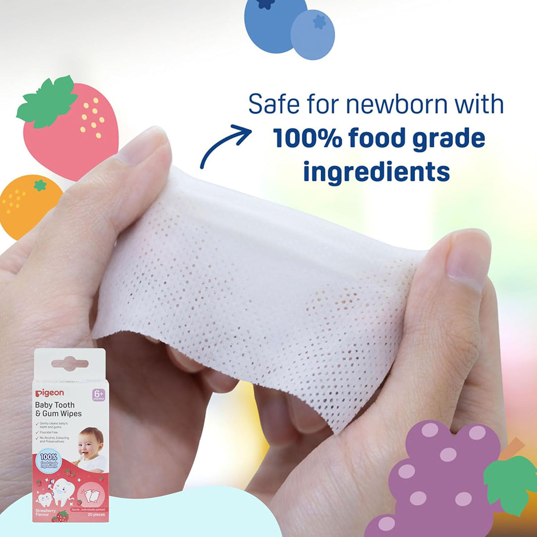 Pigeon Baby Tooth & Gum Wipes Strawberry Flavor - 20 Sheets, Oral Care 