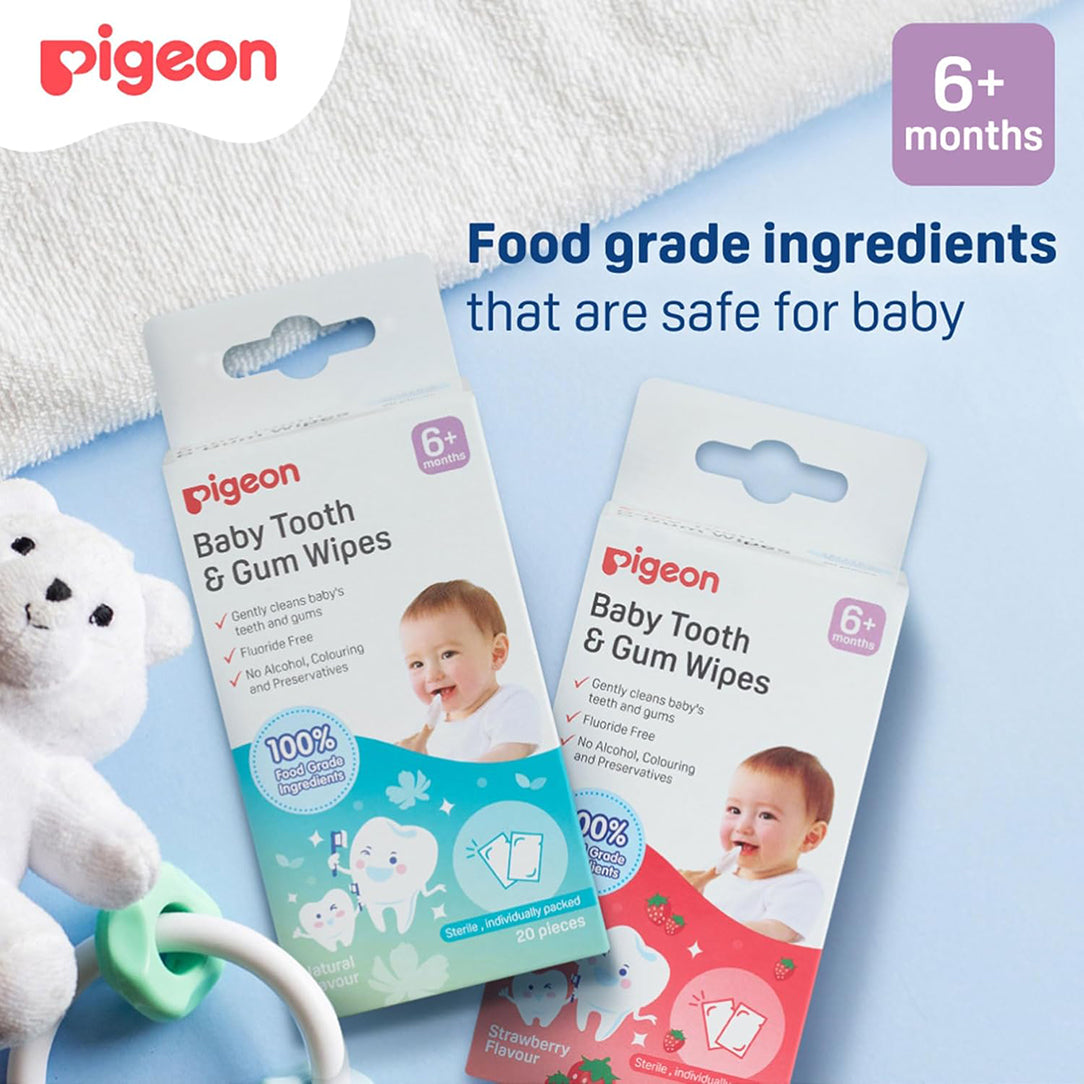 Pigeon Baby Tooth & Gum Wipes Strawberry Flavor - 20 Sheets, Oral Care 