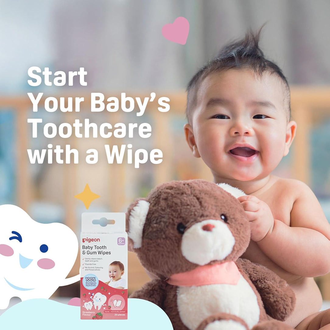 Pigeon Baby Tooth & Gum Wipes Strawberry Flavor - 20 Sheets, Oral Care 