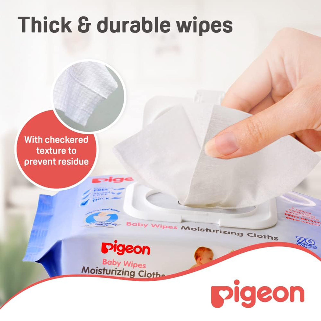 Pigeon Baby Wipes Moisturizing Cloths - 70 Sheets Cloth Baby Wipes