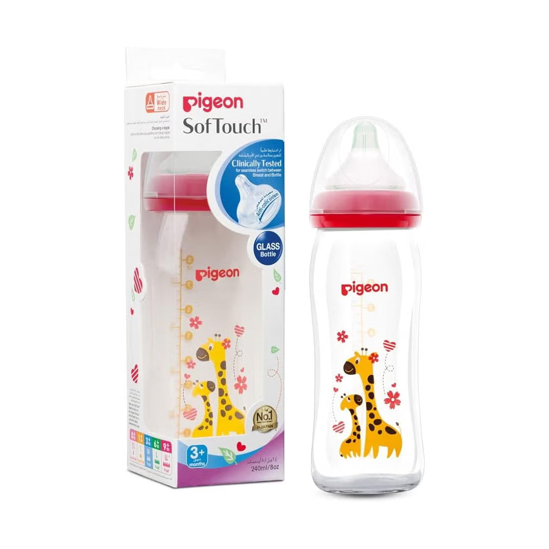 Pigeon Decorated Glass Nursing Bottle 240ml - (26746), Standard Bottles