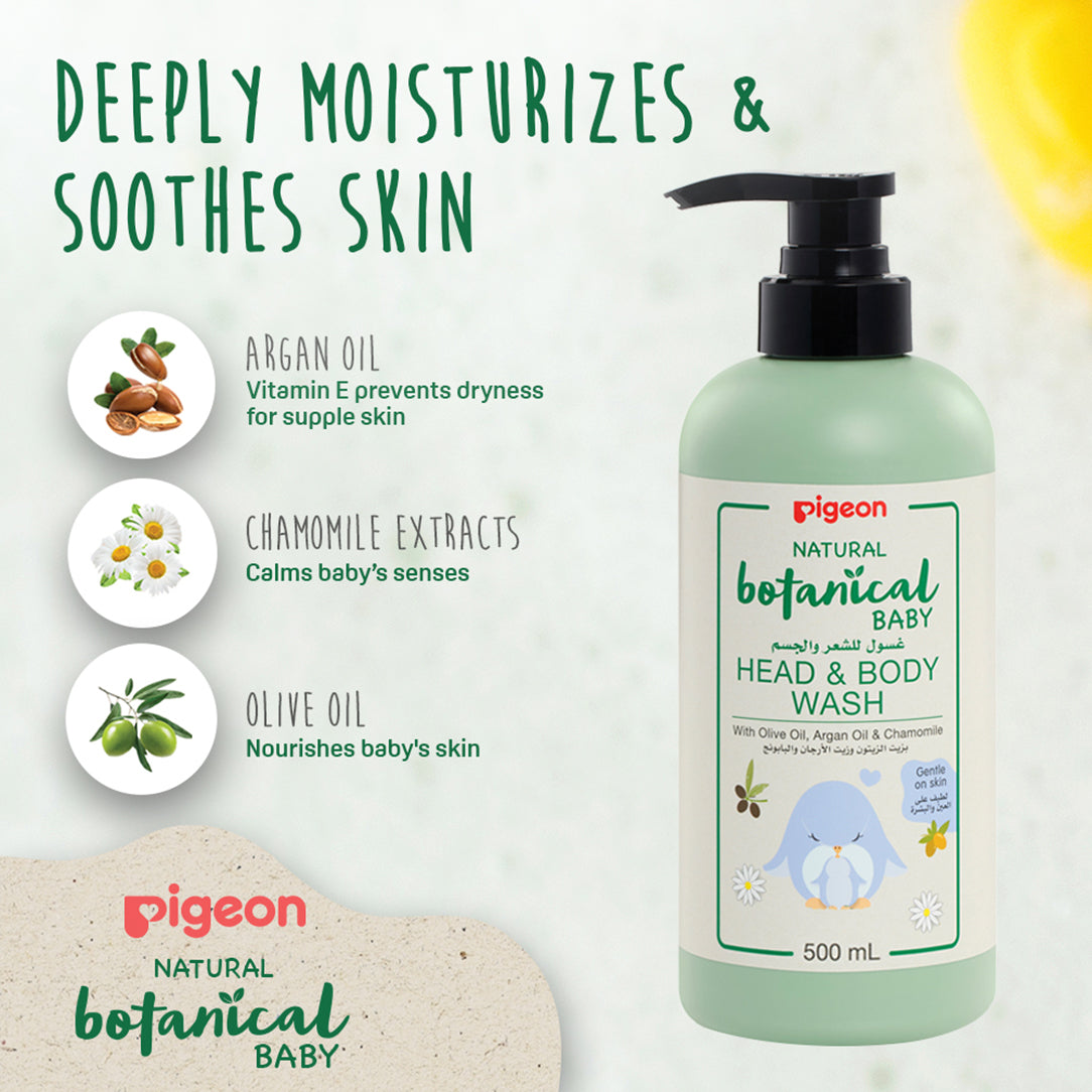 Pigeon Natural Botanical Baby Head & Body Wash 500ml, Baby Bathing 