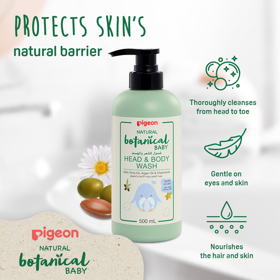 Pigeon Natural Botanical Baby Head & Body Wash 500ml, Baby Bathing 