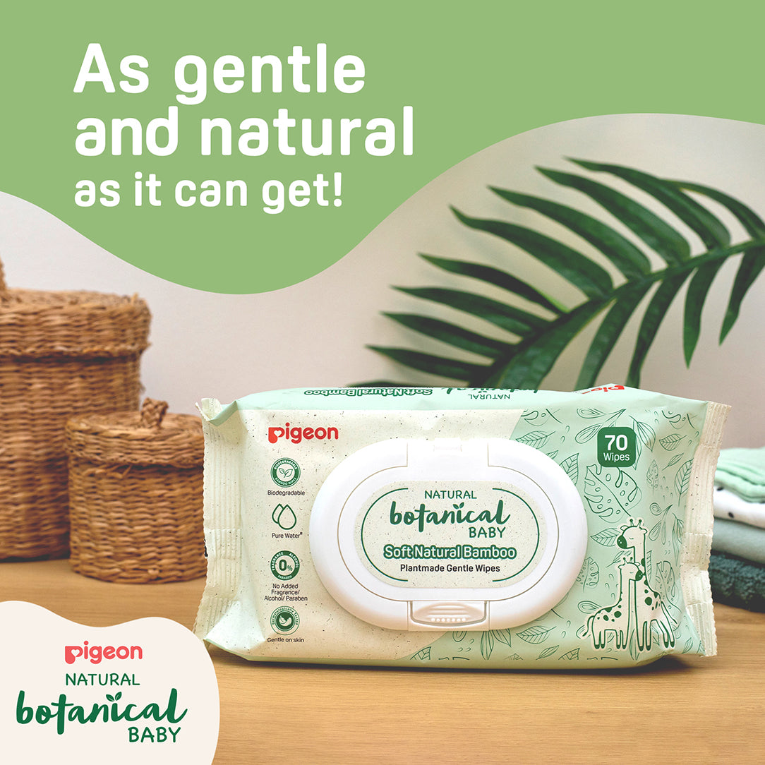 Pigeon Natural Botanical Baby Wipes - 70 Sheets, Disposable Baby Wipes