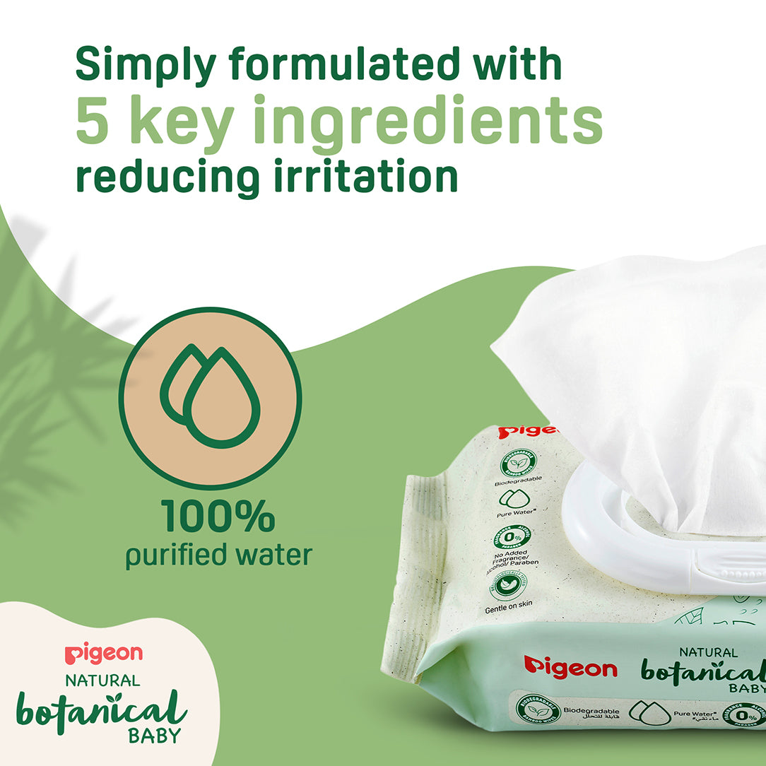 Pigeon Natural Botanical Baby Wipes - 70 Sheets, Disposable Baby Wipes