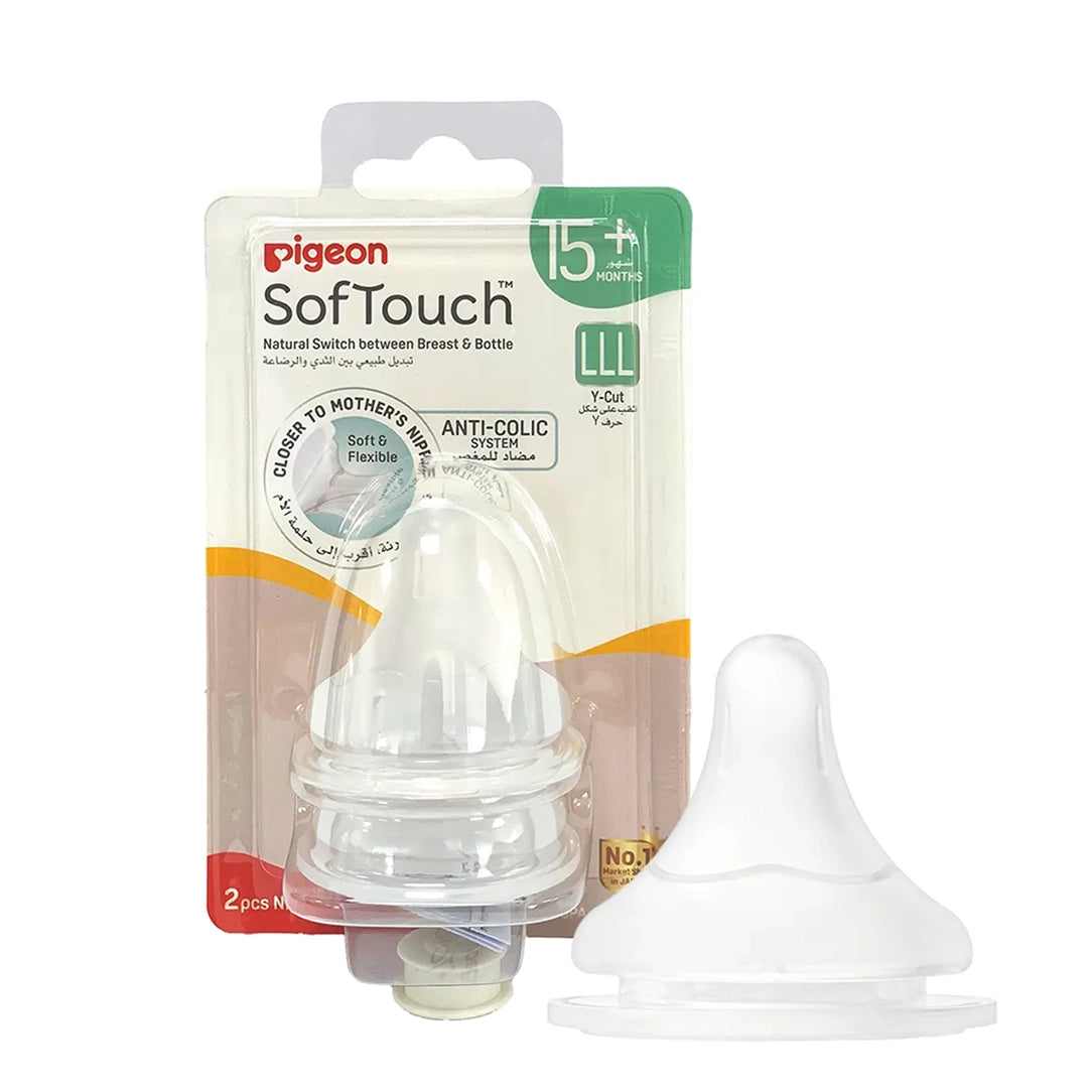Pigeon SofTouch Wide Neck Nipple LLL Y-Cut 15+ Months - Pack of 2 (81244), Wide Neck Nipples