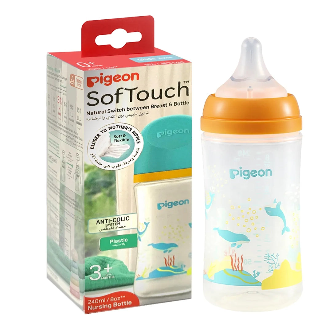 Pigeon SofTouch Wide Neck PP Decorated Nursing Bottle - 240ml (81230), Wide Neck Bottles