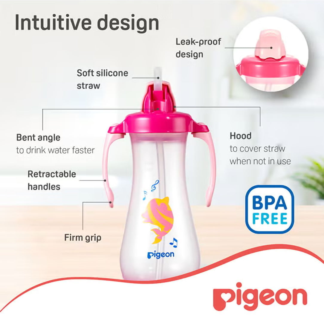 Pigeon Tall Straw Bottle 300ml - Pink (26216), Standard Bottles
