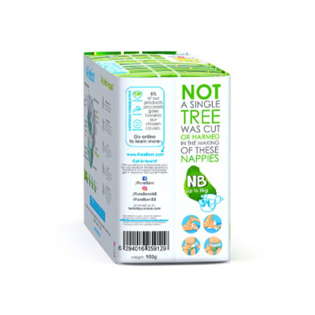 PureBorn Organic Diapers Size 1 Up to 5kg - 34pcs (Single Pack) 41160, Disposable Diapers