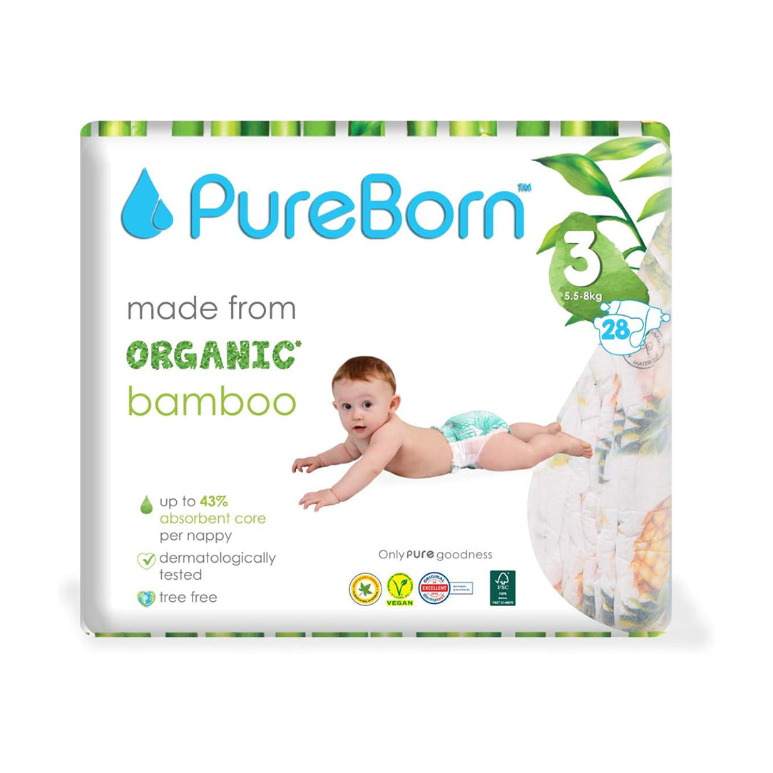 PureBorn Organic Diapers Size 3 (5.5-8kg) - 28pcs (50565), Disposable Diapers