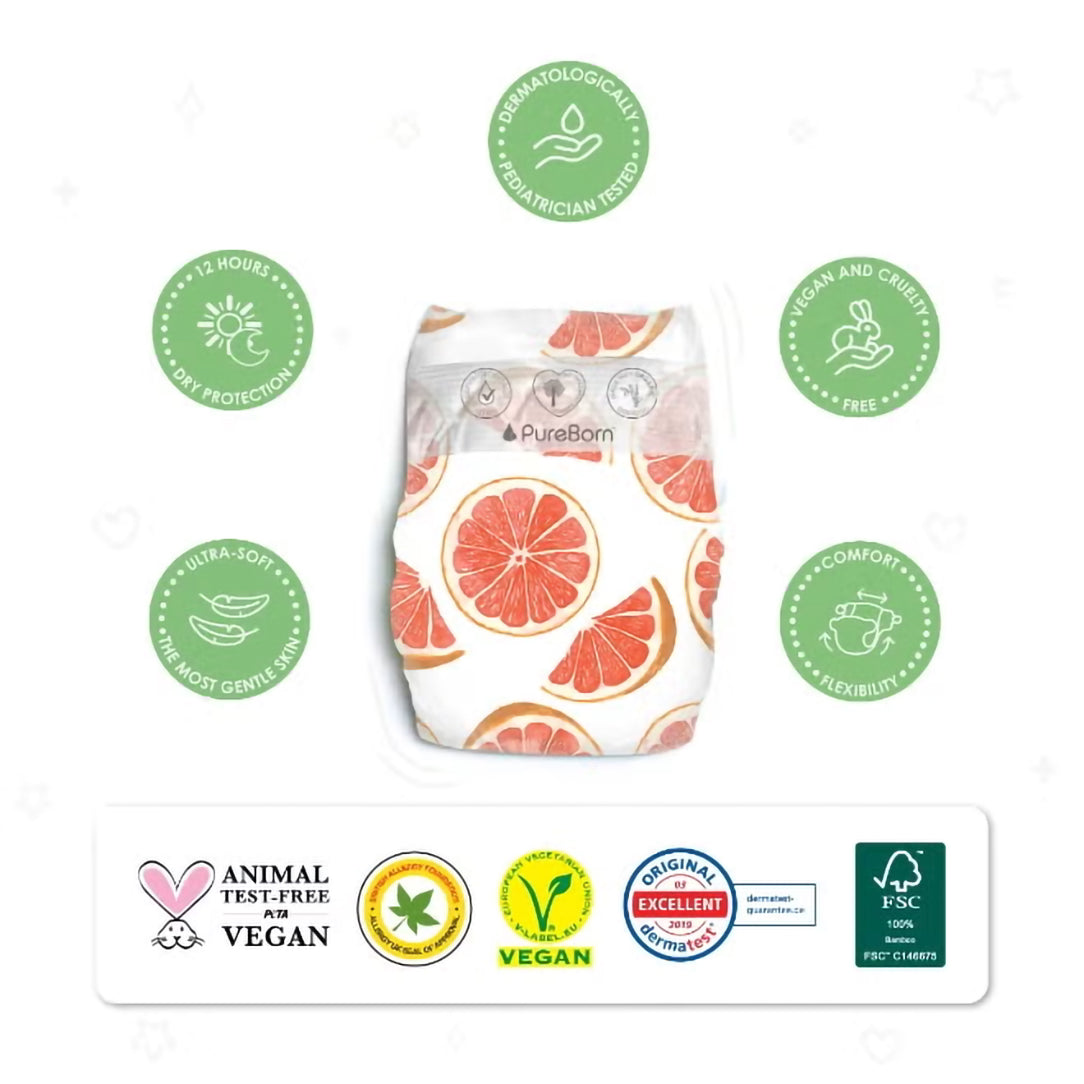 PureBorn Organic Diapers Size 3 (5.5-8kg) - 28pcs (50565), Disposable Diapers